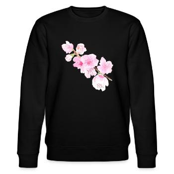 Japanese cherry branch "Sakora" (watercolor) - Stanley/Stella CHANGER Unisex Organic Sweatshirt - black - Front - Nik (191cm) & Marisol (170cm)