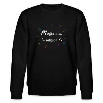 music is my religion Schriftfarbe weiß - Stanley/Stella Unisex Bio-Sweatshirt CHANGER  - Schwarz - Vorne - Nik (191cm) & Marisol (170cm)