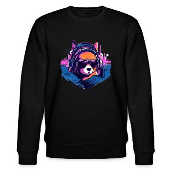 Shiba Inu in Synth Wave Style - Stanley/Stella CHANGER Unisex Organic Sweatshirt - black - Front - Nik (191cm) & Marisol (170cm)