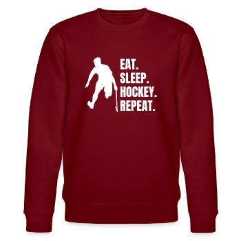 Hockey Feldhockey Hockeyspieler Geschenk Unihockey - Stanley/Stella Unisex Bio-Sweatshirt CHANGER  - Burgunderrot - Vorne - Nik (191cm) & Marisol (170cm)