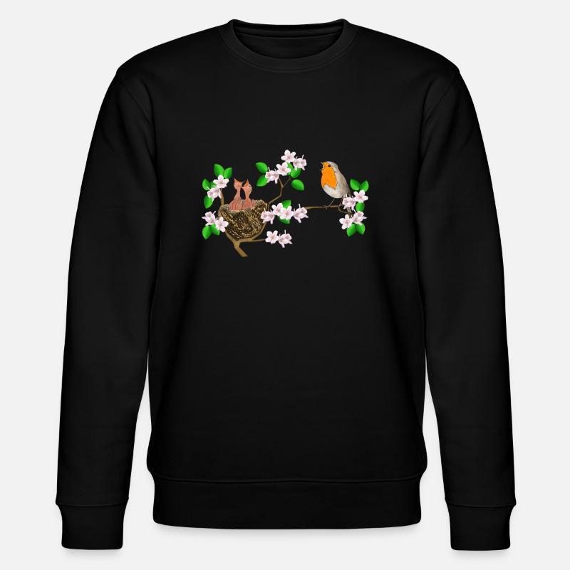 Rotkehlchen, Nest, Kirschblüten - Stanley/Stella Unisex Bio-Sweatshirt CHANGER  - Schwarz