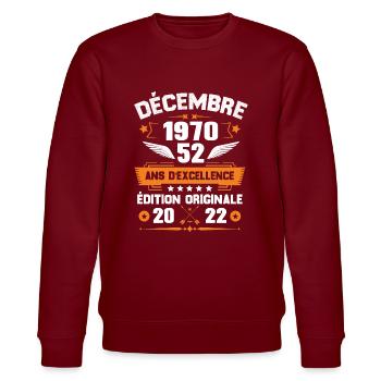 Décembre 1970 Idée Cadeau D'anniversaire 52 Ans - Sweat bio CHANGER Stanley/Stella Unisexe - bordeaux - Devant - Nik (191cm) & Marisol (170cm)