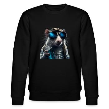 A rat with glasses and a mysterious drink - Stanley/Stella CHANGER Unisex Organic Sweatshirt - black - Front - Nik (191cm) & Marisol (170cm)