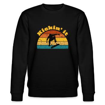 Skateboard Skateboarding Retro Sonnenuntergang - Stanley/Stella Unisex Bio-Sweatshirt CHANGER  - Schwarz - Vorne - Nik (191cm) & Marisol (170cm)