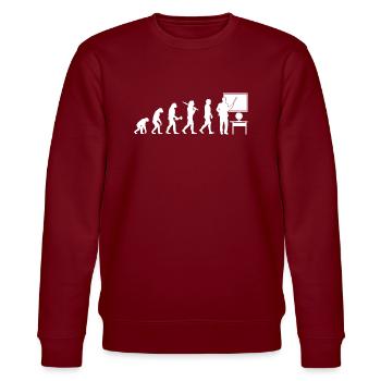 Lehrer Lehrerin Evolution Erzieher Geschenk - Stanley/Stella Unisex Bio-Sweatshirt CHANGER  - Burgunderrot - Vorne - Nik (191cm) & Marisol (170cm)