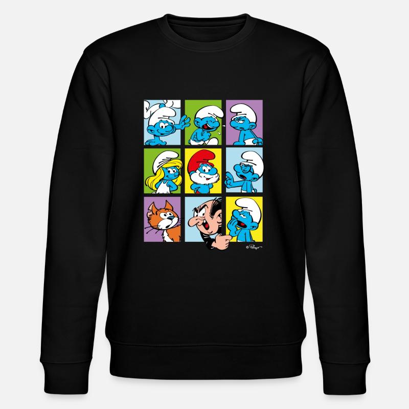 Die Schlümpfe Kacheln - Stanley/Stella Unisex Bio-Sweatshirt CHANGER  - Schwarz