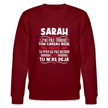 Sarah j'ai pas trouvé ton cadeau idéal... - Sweat bio CHANGER Stanley/Stella Unisexe - bordeaux - Devant - Nik (191cm) & Marisol (170cm)