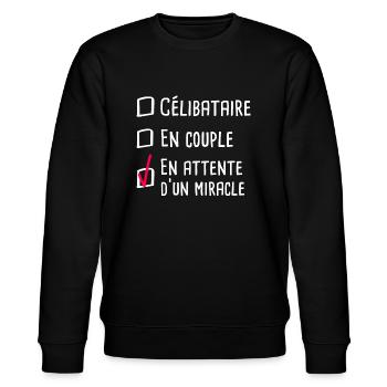 Célibataire...d'un miracle | Humour, Case à cocher - Sweat bio CHANGER Stanley/Stella Unisexe - noir - Devant - Nik (191cm) & Marisol (170cm)