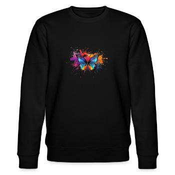 Bunter Schmetterling mit Farbspritzern - Stanley/Stella Unisex Bio-Sweatshirt CHANGER  - Schwarz - Vorne - Nik (191cm) & Marisol (170cm)