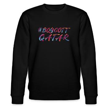 BOYKOTT KATAR - Stanley/Stella Unisex Bio-Sweatshirt CHANGER  - Schwarz - Vorne - Nik (191cm) & Marisol (170cm)