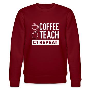 Coffee Teach Repeat - Stanley/Stella CHANGER Unisex Organic Sweatshirt - burgundy - Front - Nik (191cm) & Marisol (170cm)