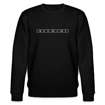 f-stop Blendeneinstellung f5.6 - Stanley/Stella Unisex Bio-Sweatshirt CHANGER  - Schwarz - Vorne - Nik (191cm) & Marisol (170cm)