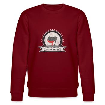 ANTIFASCISTA ANTIFA ALERTA ALERTA - Stanley/Stella Unisex Bio-Sweatshirt CHANGER  - Burgunderrot - Vorne - Nik (191cm) & Marisol (170cm)
