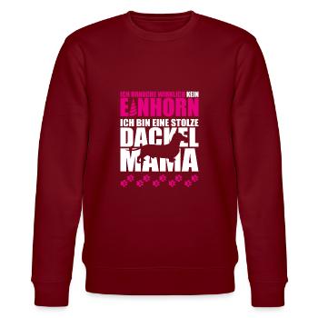 Ich brauche kein Einhorn ich bin stolze Dackelmama - Stanley/Stella Unisex Bio-Sweatshirt CHANGER  - Burgunderrot - Vorne - Nik (191cm) & Marisol (170cm)