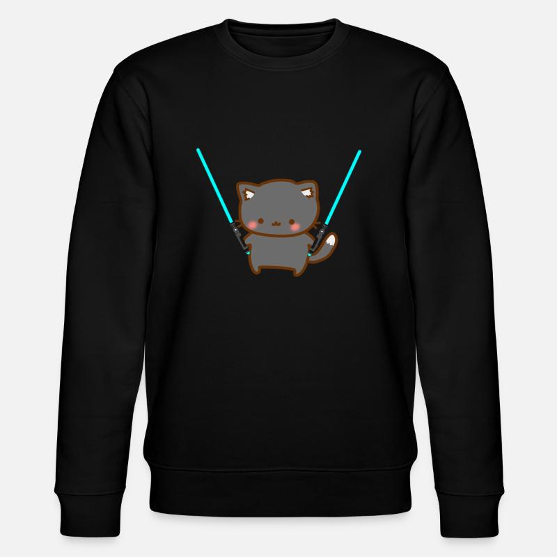 Süße Katze mit blauen Lichtschwertern - Stanley/Stella Unisex Bio-Sweatshirt CHANGER  - Schwarz