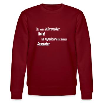 Informatiker Computer kaputt - Stanley/Stella Unisex Bio-Sweatshirt CHANGER  - Burgunderrot - Vorne - Nik (191cm) & Marisol (170cm)