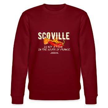 Chili T Shirt Scoville is not a town in France - Stanley/Stella Unisex Bio-Sweatshirt CHANGER  - Burgunderrot - Vorne - Nik (191cm) & Marisol (170cm)