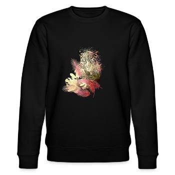 leopard, katze,wildkatze,malerei,blätter,gold,rot - Stanley/Stella Unisex Bio-Sweatshirt CHANGER  - Schwarz - Vorne - Nik (191cm) & Marisol (170cm)
