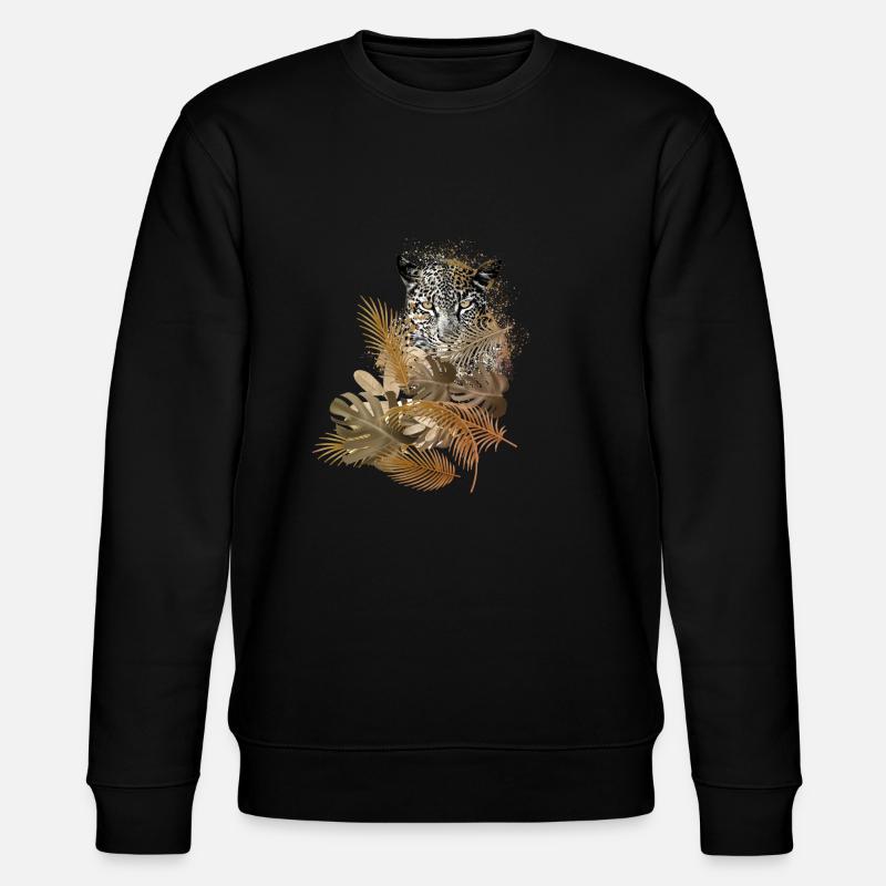 leopard, katze,wildkatze,malerei,blätter,gold - Stanley/Stella Unisex Bio-Sweatshirt CHANGER - Schwarz