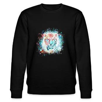 weisser tiger ,tiger,blau,graffiti, aquarell,bunt - Stanley/Stella Unisex Bio-Sweatshirt CHANGER  - Schwarz - Vorne - Nik (191cm) & Marisol (170cm)