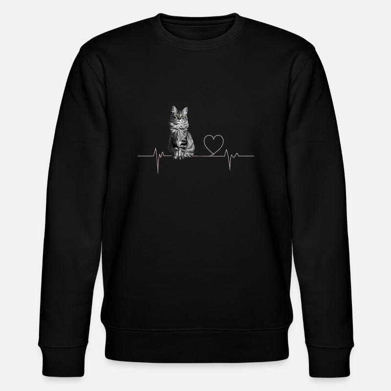 Katzen Herzschlag Geschenk - Stanley/Stella Unisex Bio-Sweatshirt CHANGER  - Schwarz