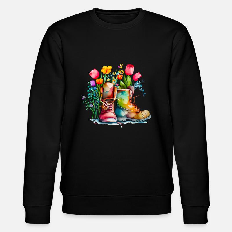 Gartenstiefel mit Blumen, Gartenfreude, Gärtner - Stanley/Stella Unisex Bio-Sweatshirt CHANGER  - Schwarz
