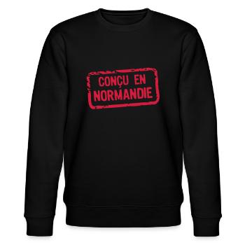 designed label Normandy - Stanley/Stella CHANGER Unisex Organic Sweatshirt - black - Front - Nik (191cm) & Marisol (170cm)