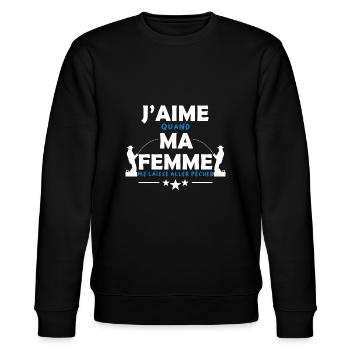 J'aime ma femme. Humour du pêcheur pour sa femme - Sweat bio CHANGER Stanley/Stella Unisexe - noir - Devant - Nik (191cm) & Marisol (170cm)