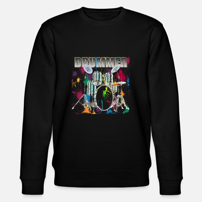 Drummer Art Design Silver Text - Stanley/Stella Unisex Bio-Sweatshirt CHANGER  - Schwarz