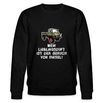 Mein Lieblingsduft ist Diesel! Unimog - Oldtimer - Stanley/Stella Unisex Bio-Sweatshirt CHANGER  - Schwarz - Vorne - Nik (191cm) & Marisol (170cm)