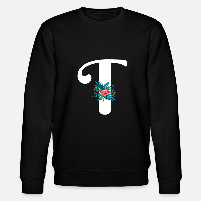 lettre T fleuris - Sweat bio CHANGER Stanley/Stella Unisexe - noir