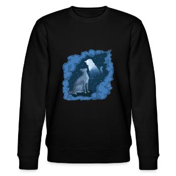 Jayfeather Häherfeder Graue Katze Halfmoon Mond - Stanley/Stella Unisex Bio-Sweatshirt CHANGER  - Schwarz - Vorne - Nik (191cm) & Marisol (170cm)