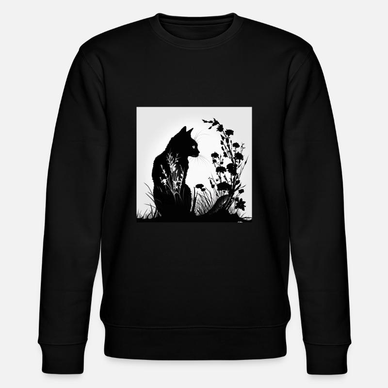 Silhouette Katze im Gras - Stanley/Stella Unisex Bio-Sweatshirt CHANGER  - Schwarz