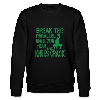 Brechen Sie die Parallele, bis Sie die Knie knacken hören - Stanley/Stella Unisex Bio-Sweatshirt CHANGER  - Schwarz - Vorne - Nik (191cm) & Marisol (170cm)