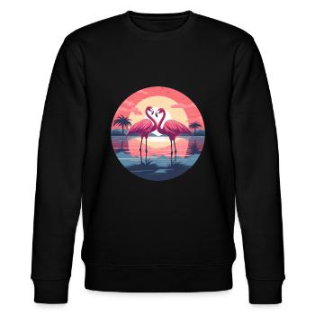 Flamant rose, Couple, Coucher de soleil, Plage - Sweat bio CHANGER Stanley/Stella Unisexe - noir - Devant - Nik (191cm) & Marisol (170cm)