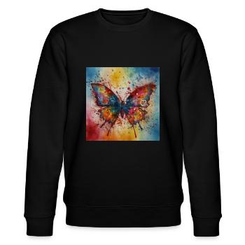 Modern Colourful Butterfly Art - Stanley/Stella CHANGER Unisex Organic Sweatshirt - black - Front - Nik (191cm) & Marisol (170cm)