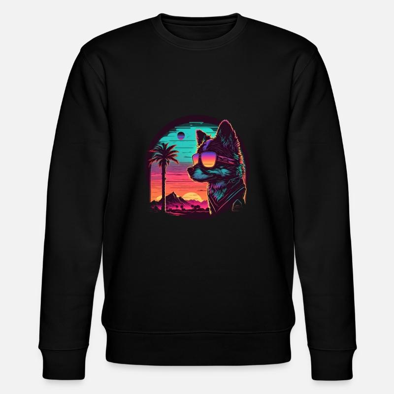 Synthwave dog sunset - Stanley/Stella Unisex Bio-Sweatshirt CHANGER  - Schwarz