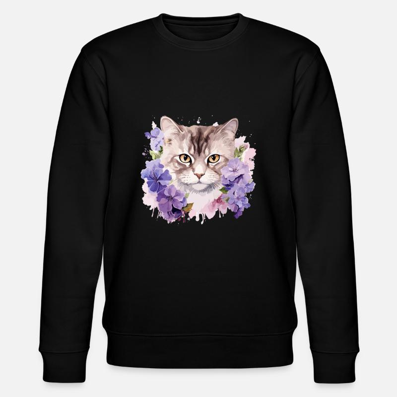 Chat avec des fleurs - Sweat bio CHANGER Stanley/Stella Unisexe - noir