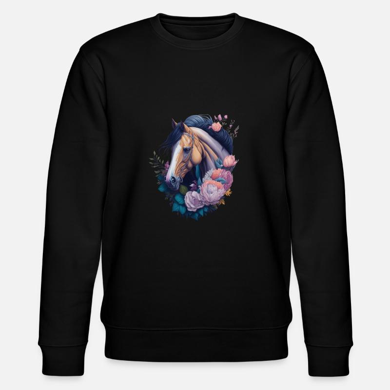 Pferd Blumen - Stanley/Stella Unisex Bio-Sweatshirt CHANGER  - Schwarz