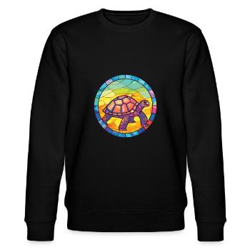 Bunte Aquarell-Tierillustration der Schildkröte - Stanley/Stella Unisex Bio-Sweatshirt CHANGER  - Schwarz - Vorne - Nik (191cm) & Marisol (170cm)
