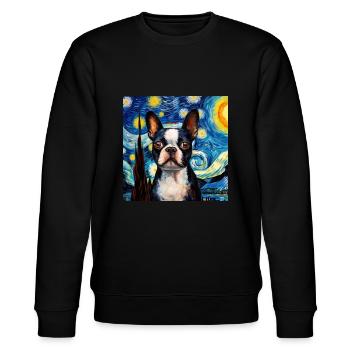 Boston Terrier Sternennacht - Stanley/Stella Unisex Bio-Sweatshirt CHANGER  - Schwarz - Vorne - Nik (191cm) & Marisol (170cm)