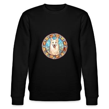 Berger Blanc Suisse Hunderasse Buntglas Colorf - Stanley/Stella Unisex Bio-Sweatshirt CHANGER  - Schwarz - Vorne - Nik (191cm) & Marisol (170cm)