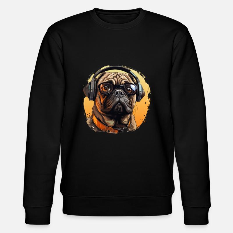 Mops mit Sonnenbrille und Kopfhörer - Stanley/Stella Unisex Bio-Sweatshirt CHANGER  - Schwarz