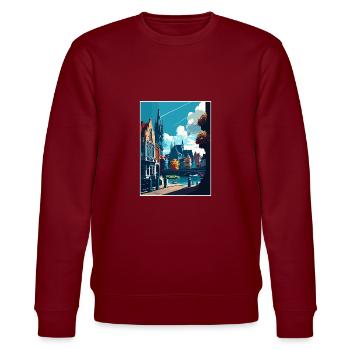 Gent Belgien Vintage Reiseposter WPA Souvenir - Stanley/Stella Unisex Bio-Sweatshirt CHANGER  - Burgunderrot - Vorne - Nik (191cm) & Marisol (170cm)