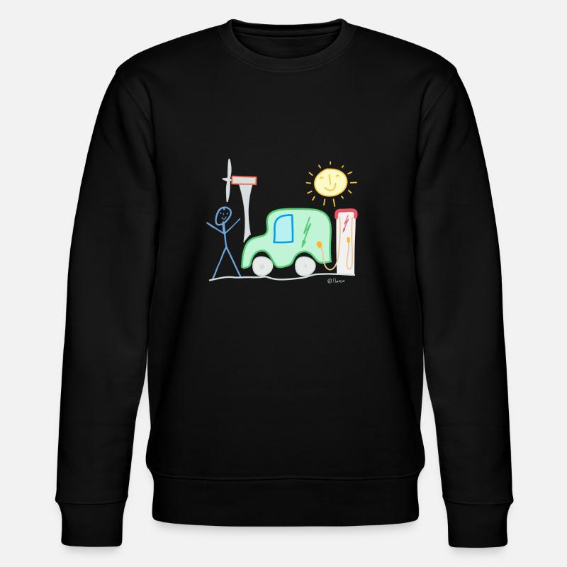 E-Auto Strichmännchen Sonne Ladesäule Spannung - Stanley/Stella Unisex Bio-Sweatshirt CHANGER  - Schwarz