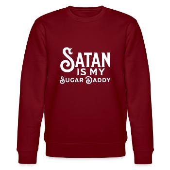 Satan is my Sugar Daddy Ironie Sarkasmus Spruch - Stanley/Stella Unisex Bio-Sweatshirt CHANGER  - Burgunderrot - Vorne - Nik (191cm) & Marisol (170cm)