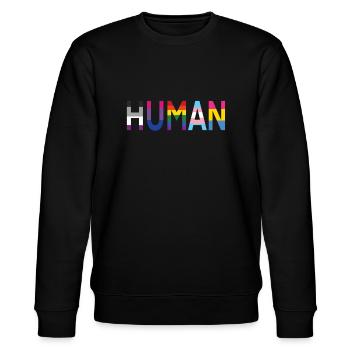 HUMAN SCHRIFTZUG - Stanley/Stella Unisex Bio-Sweatshirt CHANGER  - Schwarz - Vorne - Nik (191cm) & Marisol (170cm)