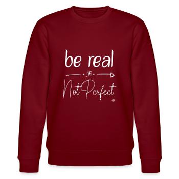 be real - not perfect - Stanley/Stella Unisex Bio-Sweatshirt CHANGER  - Burgunderrot - Vorne - Nik (191cm) & Marisol (170cm)
