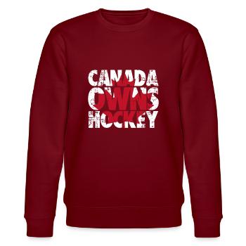 Canada Owns Hockey - Stanley/Stella CHANGER Unisex Organic Sweatshirt - burgundy - Front - Nik (191cm) & Marisol (170cm)