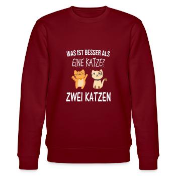 Zwei Katzen Katze Spruch Geschenk - Stanley/Stella Unisex Bio-Sweatshirt CHANGER  - Burgunderrot - Vorne - Nik (191cm) & Marisol (170cm)